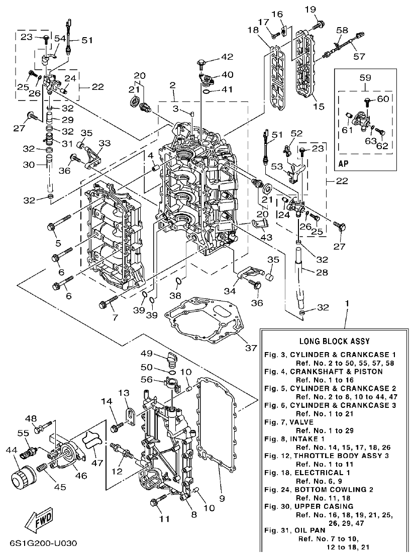 Yamaha F250HET, FL250HET CYLINDER & CRANKCASE 1 parts diagram